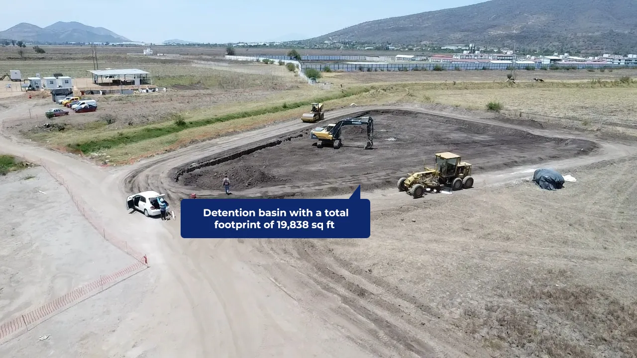 Detention basin with a total footprint of 19,838 sq ft