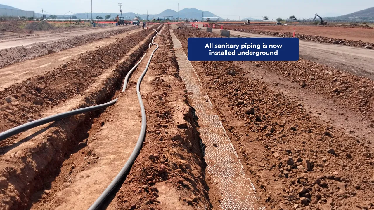 All sanitary piping is now installed underground